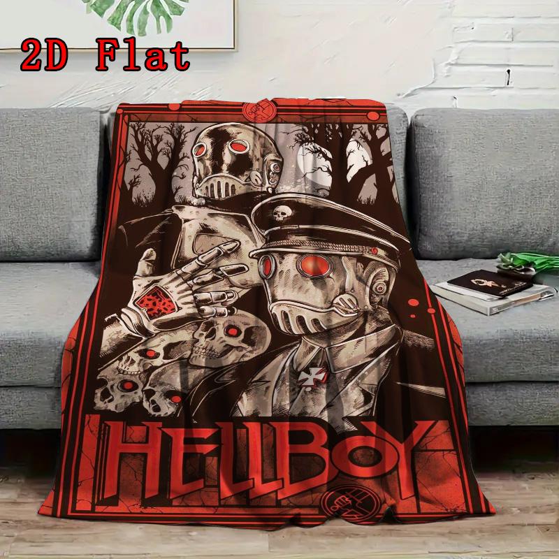 Hellboy 2D Flat Pattern Flannel Blanket High quality All Seasons Warmth and Comfort Perfect for Christmas Gifts.