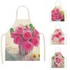1pc Rose Print Linen Apron Dinner Bib Kitchen Cooking Baking BBQ Stain Resistant Apron Home Cleaning Accessories