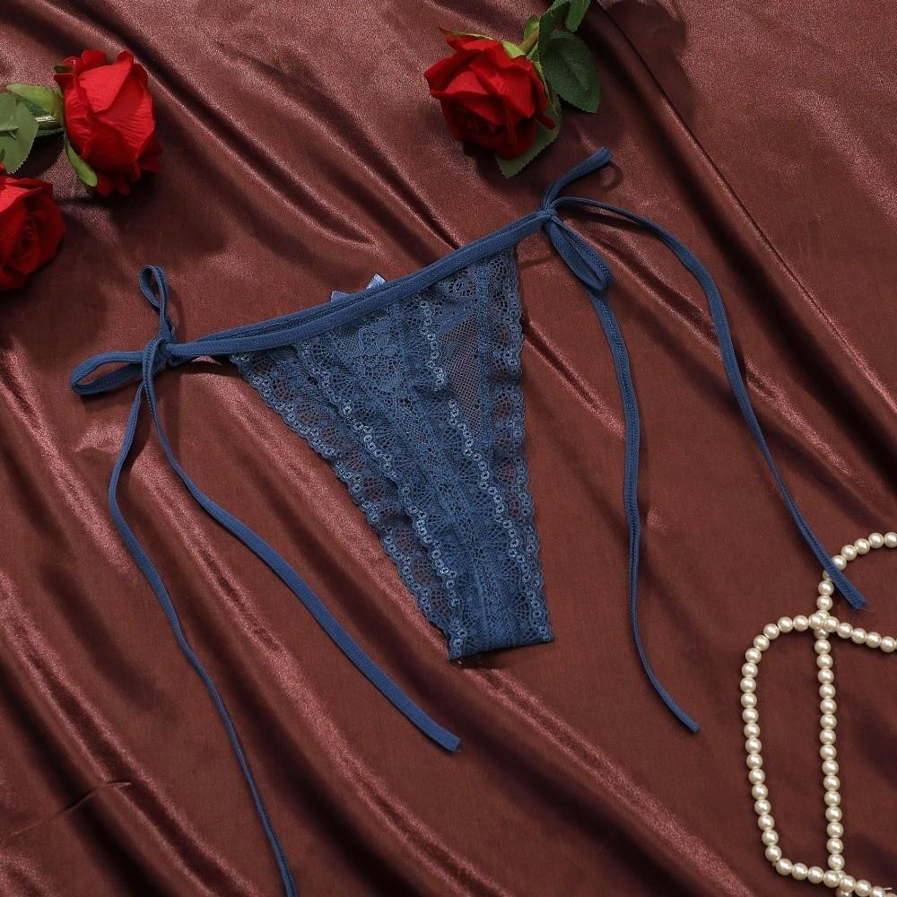 Adjustable Waist Strap Bow Lace Flower Transparent Briefs Female Lingerie Romantic T Panties  Gift