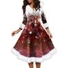 Women's Fashion V-neck Casual Fit Christmas Print Party Long Sleeve Dress