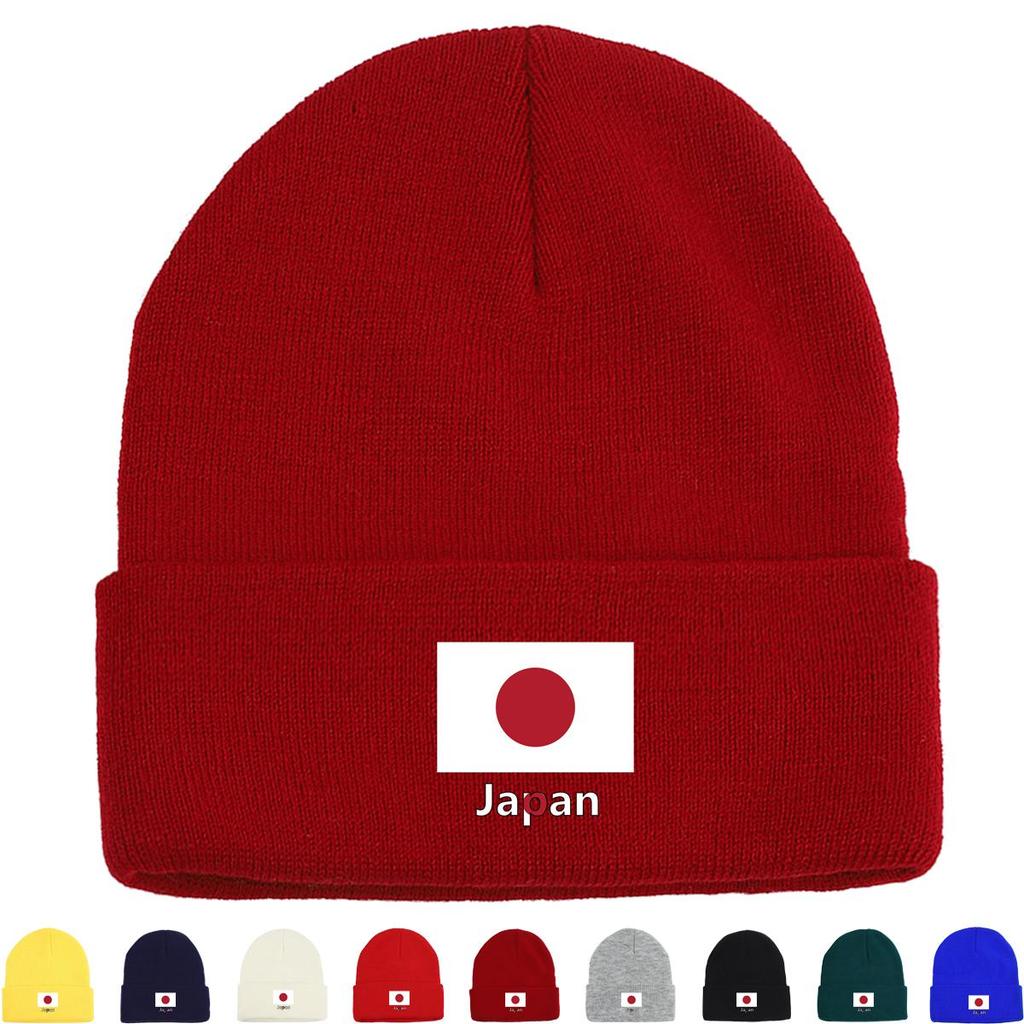 Japan Flag Print Knitted Hat Beanie, Woman Cap Soft Lightweight Simple Gorro Knit Cap Beanie