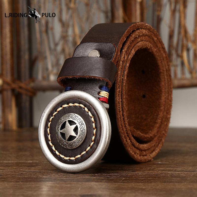 Тренд личности Утолщенная Натуральная Кожа Коровья Кожа Гладкая Пряжка Ремень Мужской Ремень Корейский Стиль Ретро Все-сочетаемый