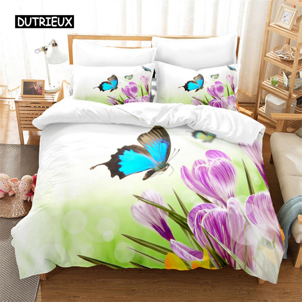 Flower Butterfly Bedding Set Duvet Cover Set 3d Bedding Digital Printing Bed Linen Queen Size Bedding Set Fashion Design