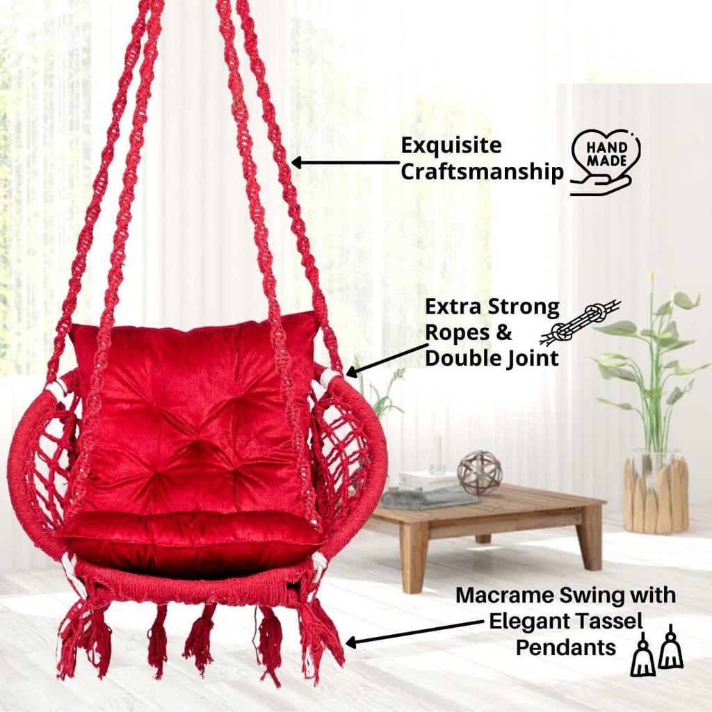 Round Cotton Home Swing for Adults & Kids/Hammock Hanging Swing Chair for Balcony, Indoor & Outdoor/Capacity 120 Kgs