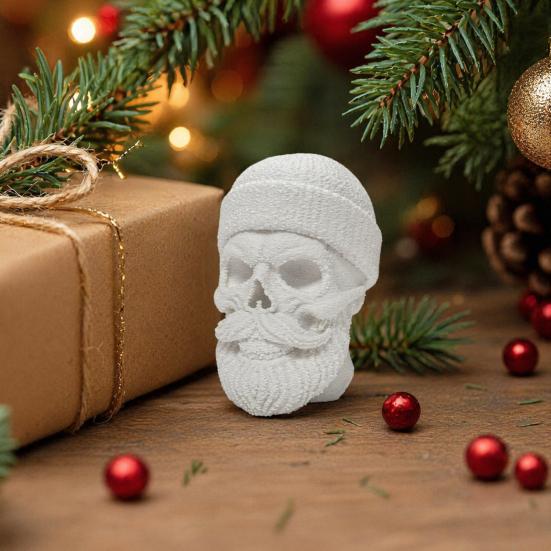 3D Printed Santa Claus Skull Figurine, Novelty Skeleton Head Statue, Collectible Christmas Ornament for Halloween Home Party Decor