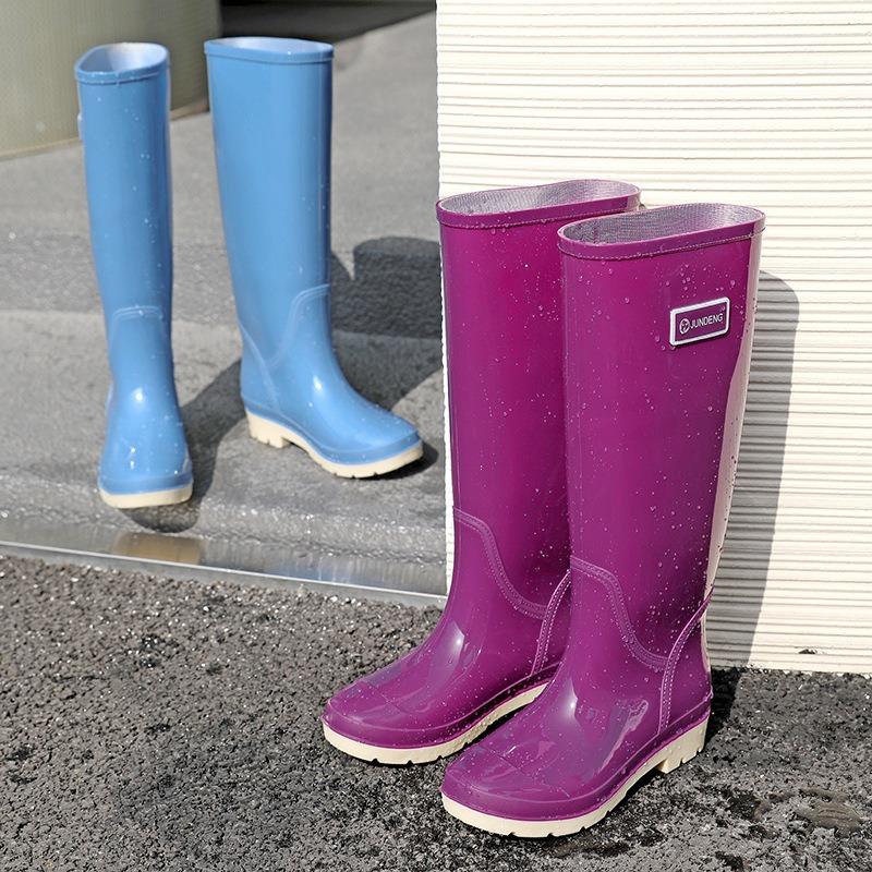 Модные очень высокие дождевые ботинки женские водонепроницаемые и нескользящие водные ботинки флисовые резиновые сапоги уличные водные ботинки взрослая резиновая обувь