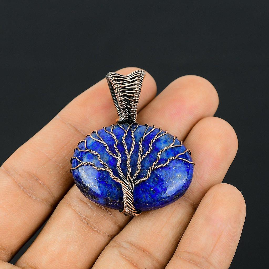 Древо Жизни Синий Сапфир Драгоценный Камень Медная Проволока Обруч Ручной Работы Кулон Ювелирные Изделия Для Свадебный Подарок