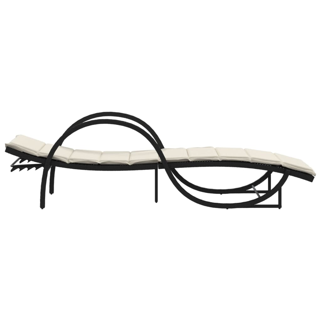 Black Sun Lounger with Cushion 60 x 199 x 42 cm Poly Rattan