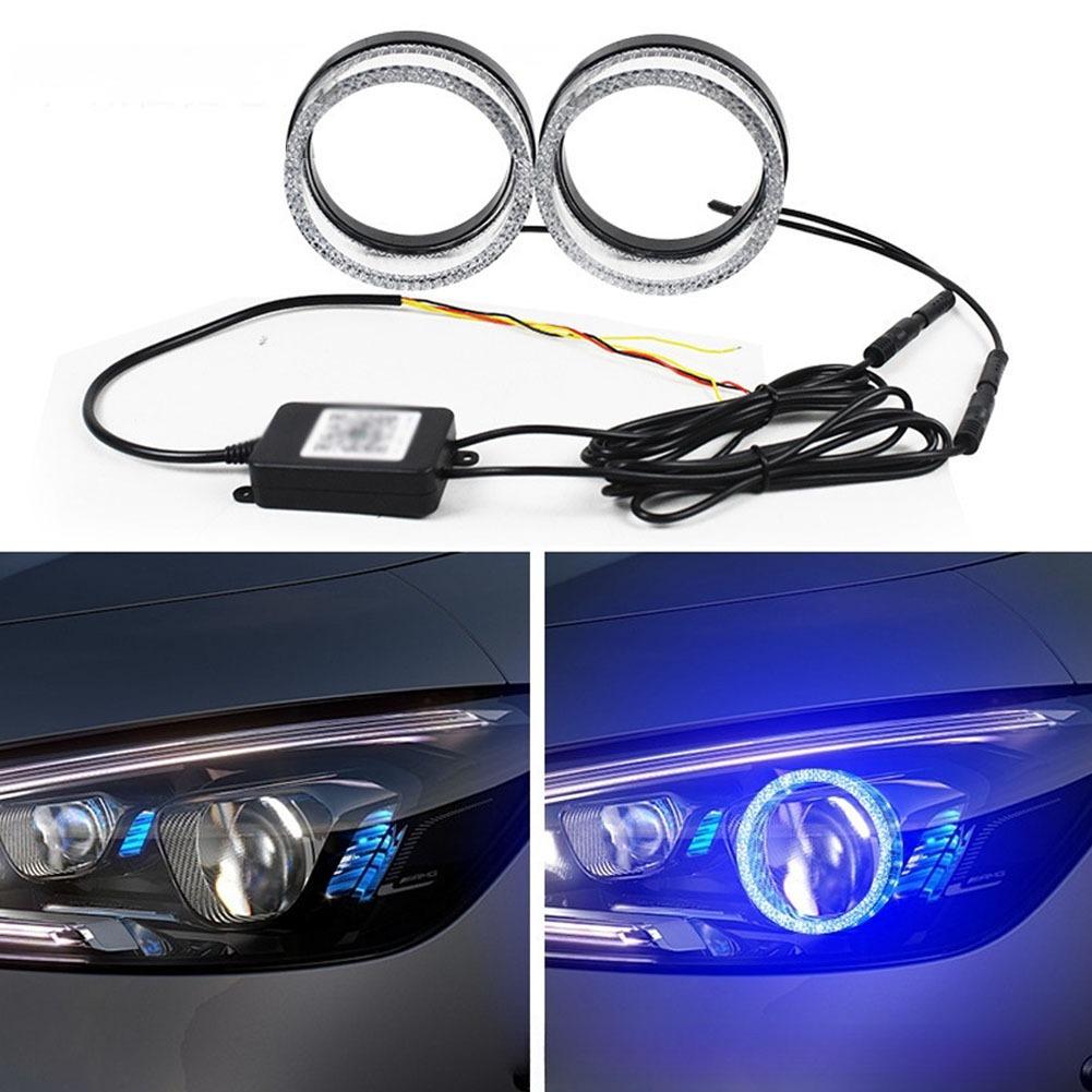 2PCS 2.5" 3" LED Angel Eyes Shrouds 5D Crystal DRL Covers With Scan Function Adjust Brightness App Control Car Accessories