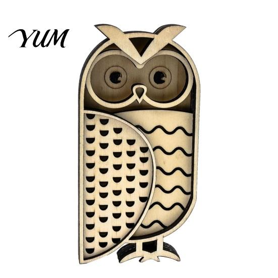 Natural Poplar Wood Tabletop Decor Multi Layer Wooden Owl Figurine, 3D Layered Crafts, Creative Tiered Shelf Display Statues Carving Animal Ornaments