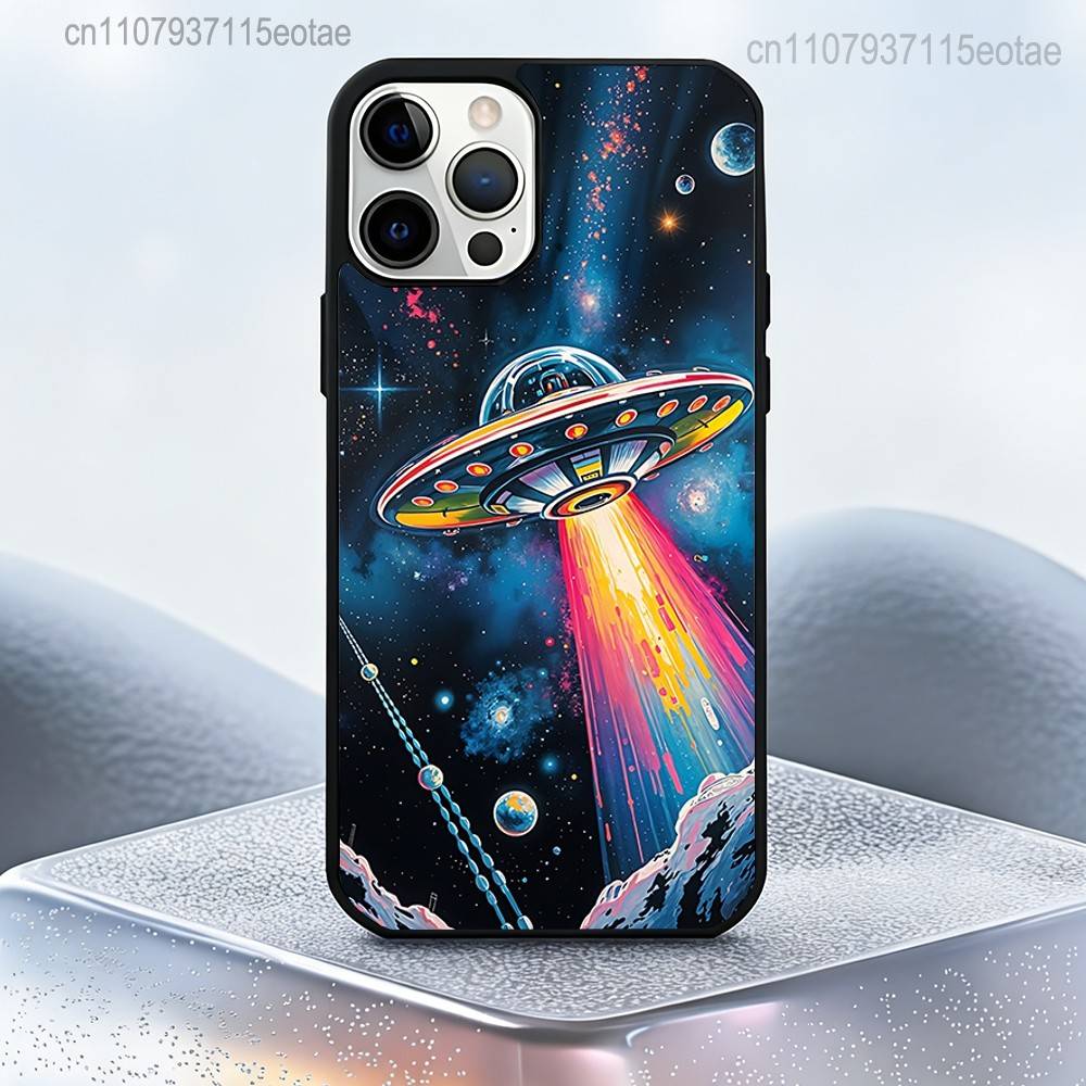 Чехол-Арт с НЛО и Инопланетянином Для iPhone 17,16,15,14,13,12,11,Pro,Max,Plus,Mini,SE4,E Магнитный Magsafe Беспроводная Зарядка