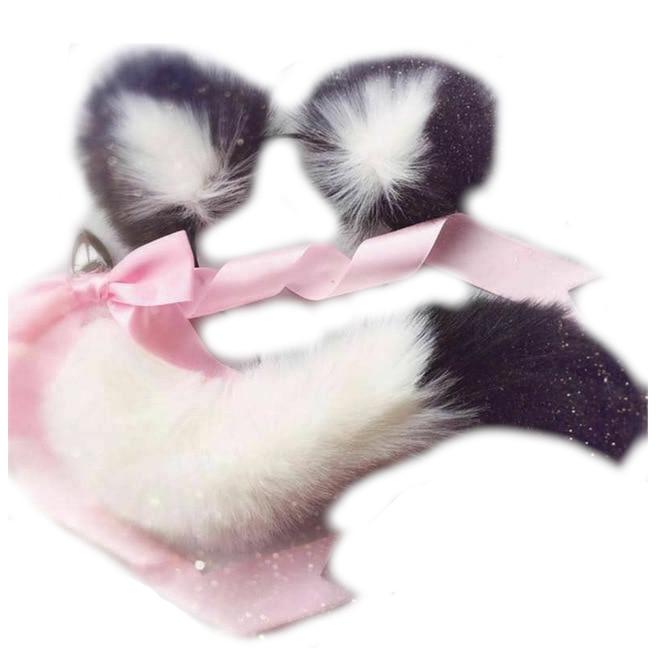 Neko Cat Ears Headband With Fox Or Kitten Tail Metal Butt Plug  Cosplay Butt Plug Tails