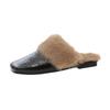 Fashion Aphixta Soft Leather Solid Color Indoor Slipper Furry Warm Women Mule Shoes Flat With Slides Chaussures Femme Zapatos Mujer