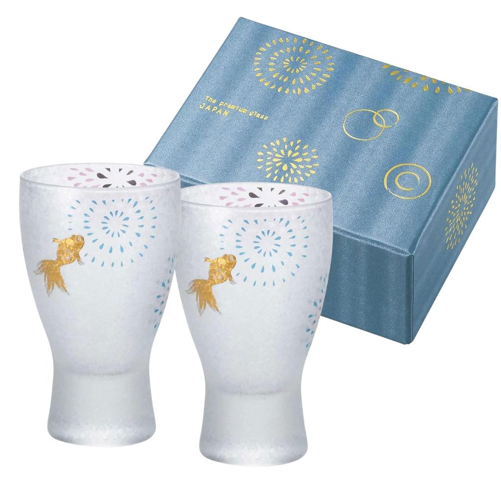 ADERIA Premium Nippon Taste Goldfish Fireworks Sake Glass Pair Set 100m Made In Japan Cosmetic Box Sake Sake Sake Cup Glass Cold Sake Choke Gift Women