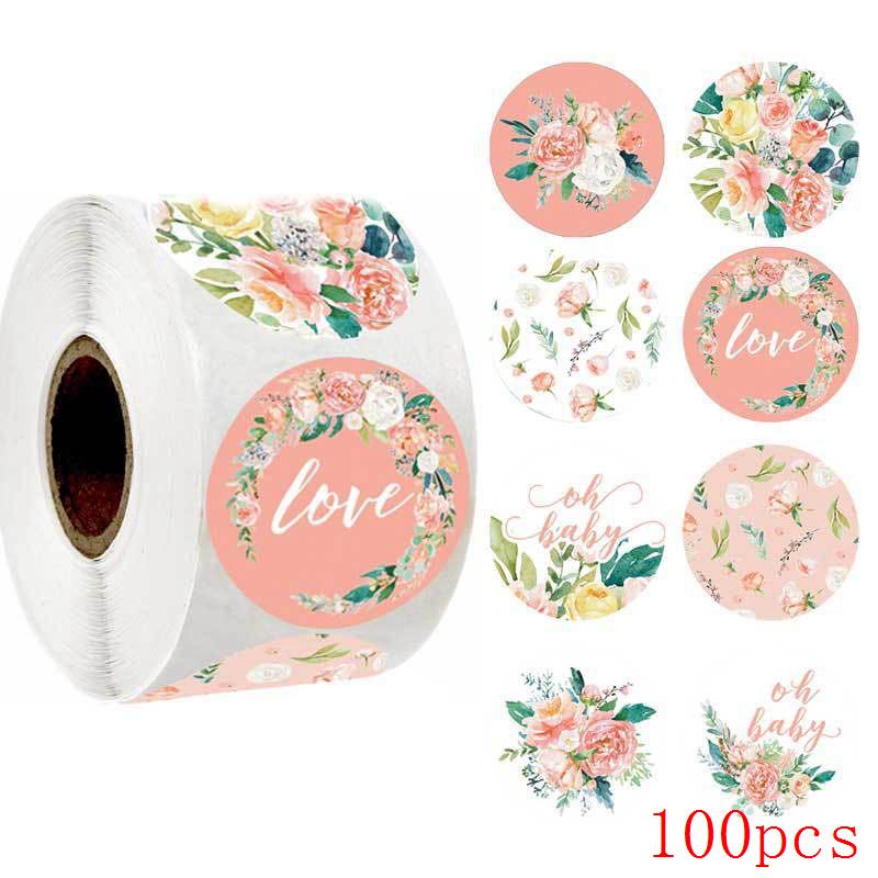 50-500Pcs 1'' Paper Hand Made Stickers Round Floral Thank You Stickers For Baking Envelope Business Seal Labels Sticker