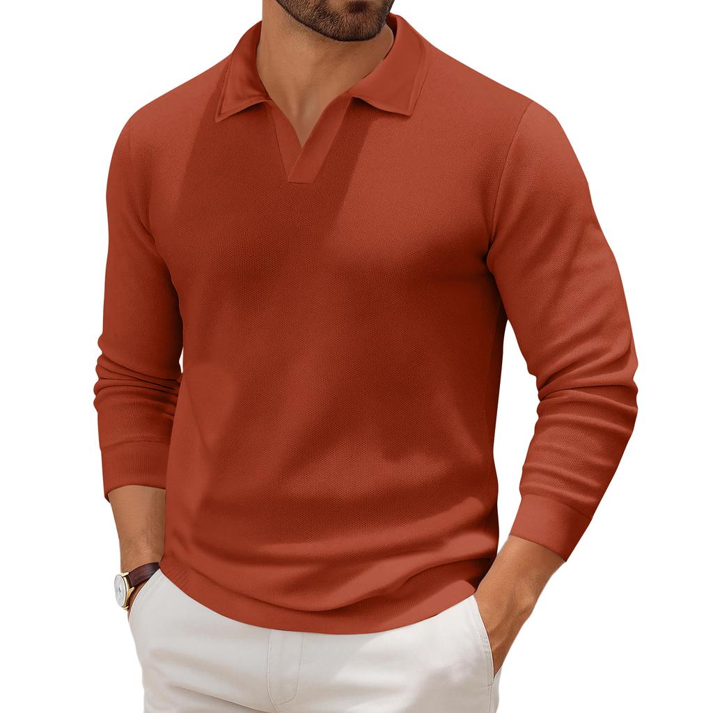 Men's Casual Collared Long-Sleeve Knit Base Layer Top