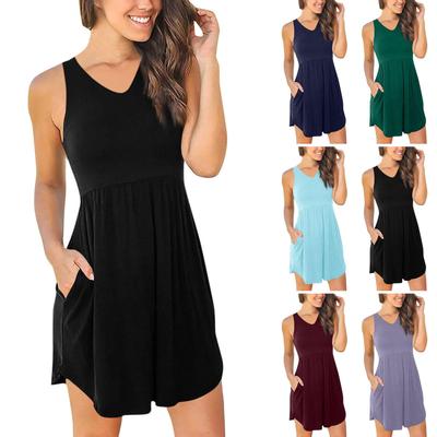 Платье без рукавов с V-образным вырезом, однотонное, с карманами на жилете - европейский и американский стиль