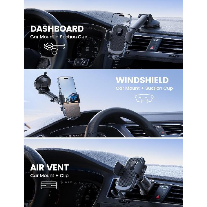 Lamicall Car Phone Holder Dashboard Vent Windshield 70 LBS Suction 3-in-1