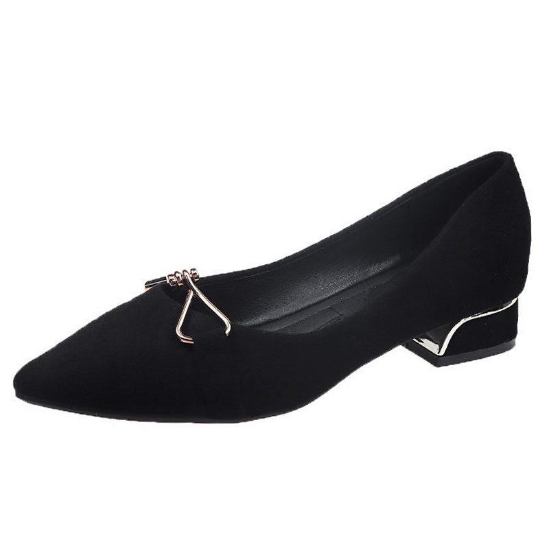 Одиночные туфли женские весна-лето 2025 новые универсальные одиночные туфли на толстом каблуке профессиональные рабочие туфли черные замшевые на низком каблуке