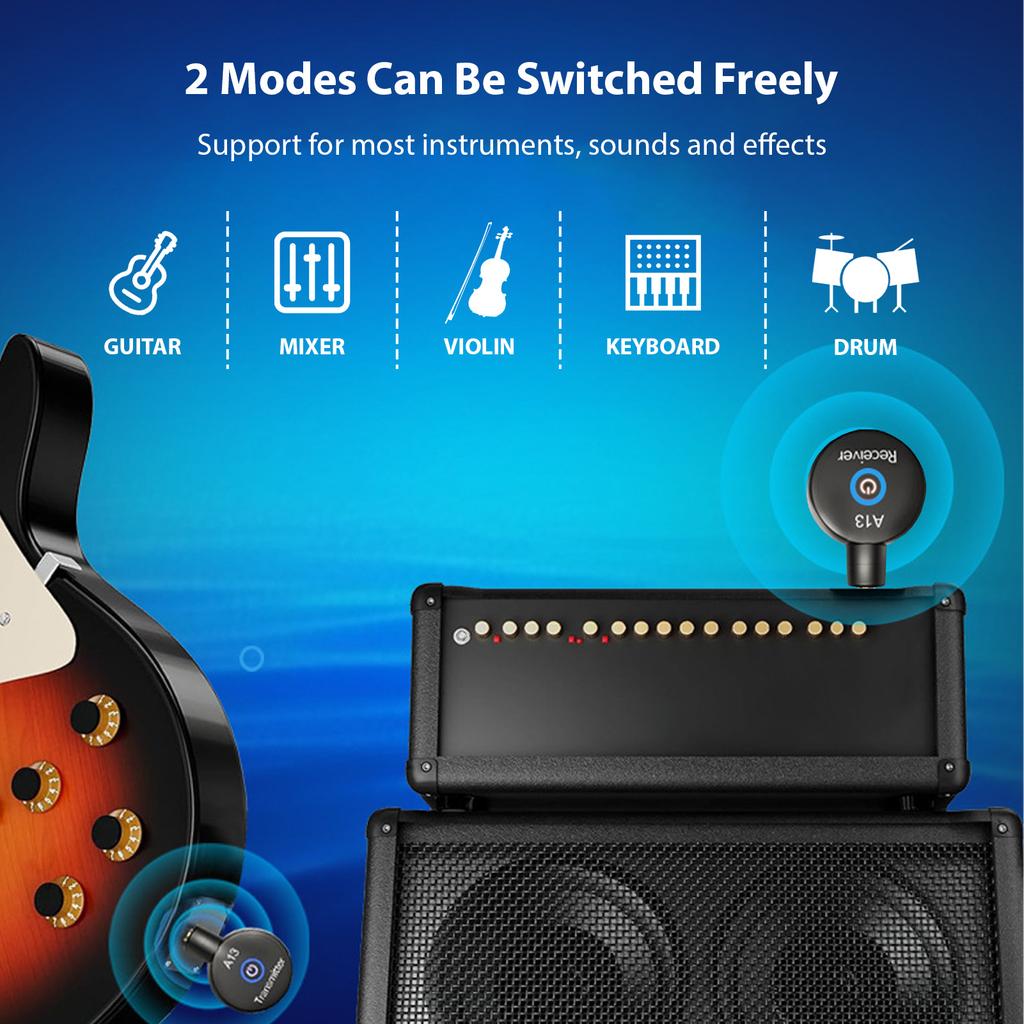 2.4G беспроводная гитарная система перезаряжаемый портативный гитарный передатчик приемник набор двойной режим