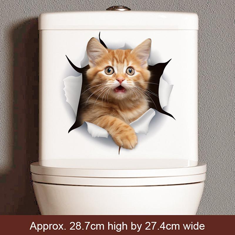 Смешные 3D наклейки на сиденье унитаза с котенком, водонепроницаемые наклейки для туалета с животными, декор для ванной комнаты и туалета
