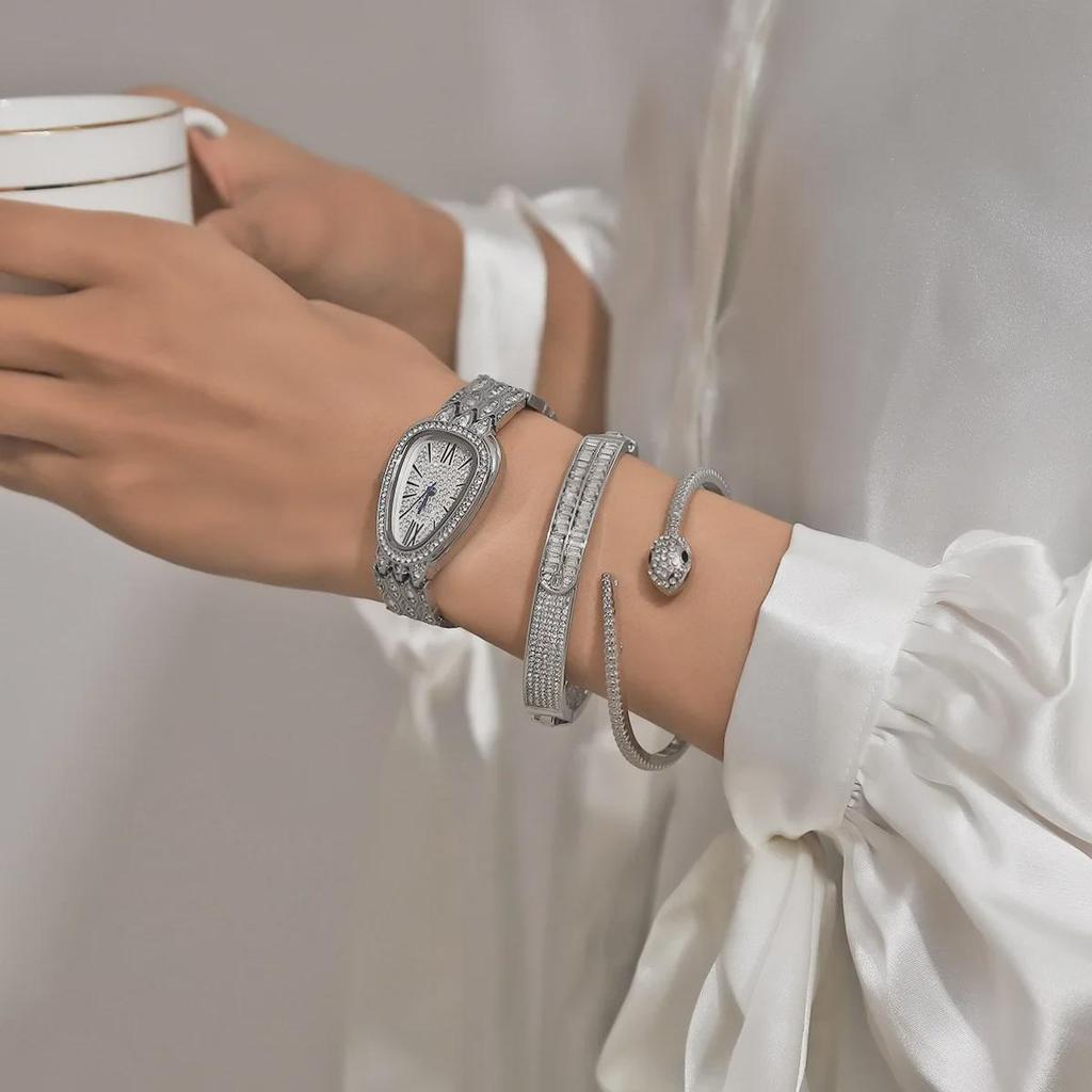 3-Piece Ladies' Watch & Snake Bracelet Set – Stylish, Trendy Design