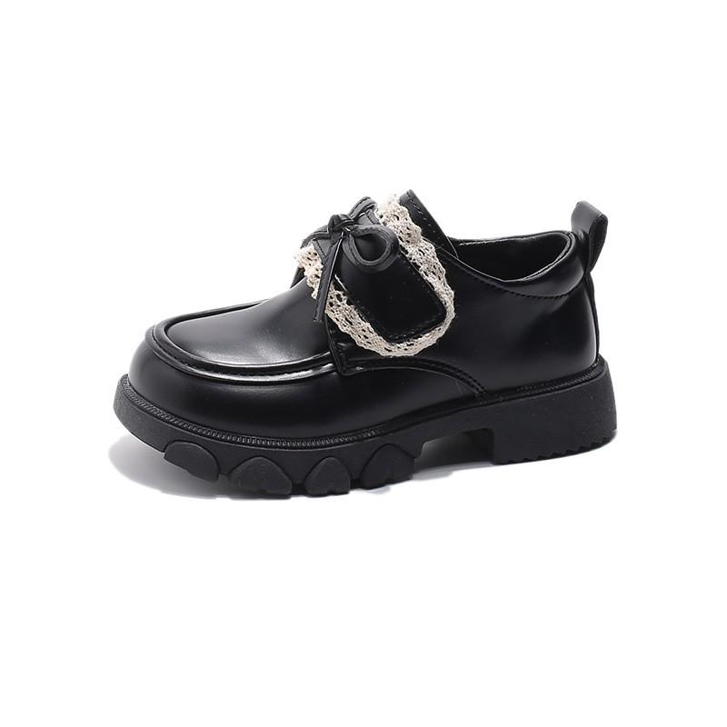 Girls Princess Loafer Shoes With Bow Trim PU Leather Flat Slip-On Fall