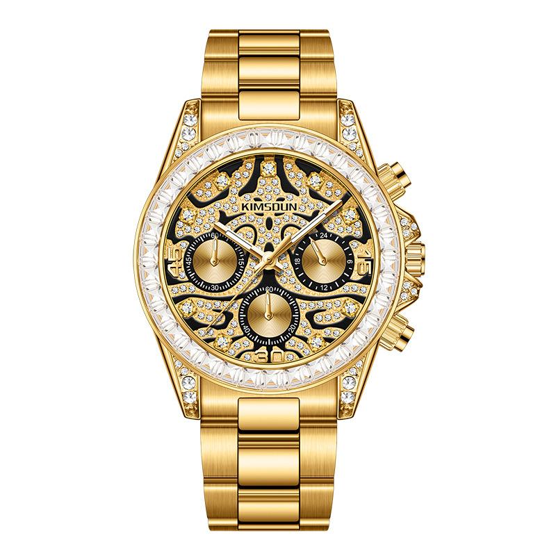 KIMSDUN Деловые мужские кварцевые часы с тремя стрелками и шестью стрелками, с узором тигра, водонепроницаемые, светящиеся, трендовые мужские кварцевые часы