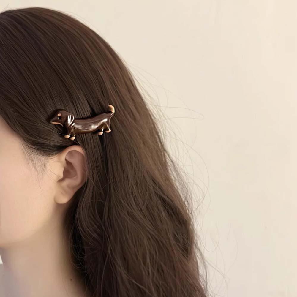 Acetic Acid Dachshund Earrings Kawaii Animal Dog Hair Clip Creative Headwear Party