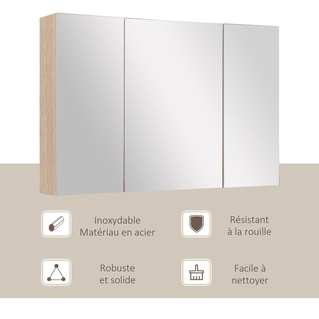 Wall Mounted Bathroom Cabinet Storage Furniture With Mirror 2 Cupboards With 3 Wooden Shelves 90 X 60 X 13 5 Cm