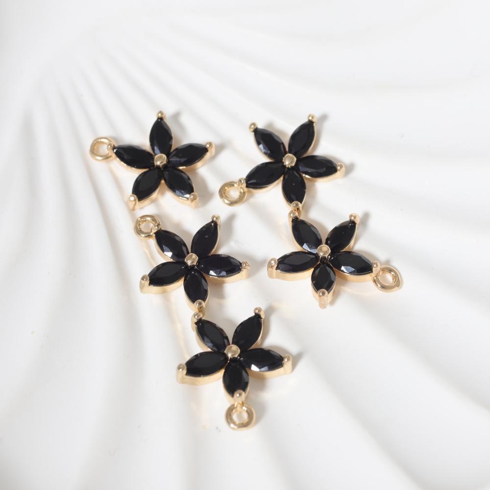 Pink Zirconia Flower Copper Charms, Golden Plated DIY Jewelry Pendants for Earring Necklace Craft