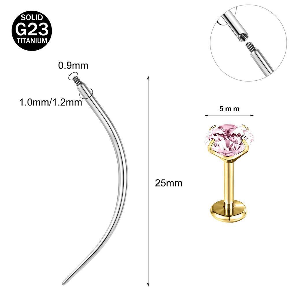 ZS 2Pcs/lot 16G/18G Crystal Lip Labret Piercing G23 Titanium Lip Studs Cartilage Earring Guiding Needle Daith Helix Piecings