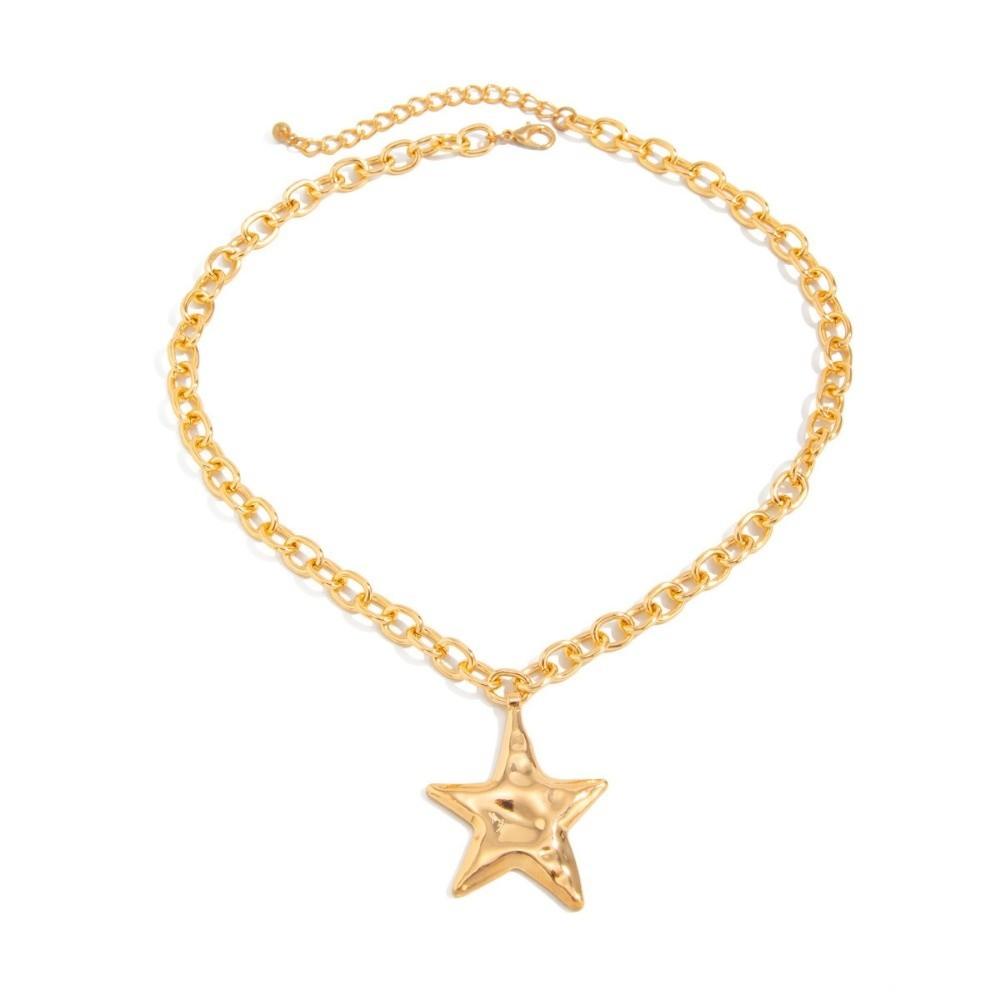 OT Buckle Pentagram Pendant Necklace Five-pointed Star Clavicle Chain Chunky Chain Necklace Women