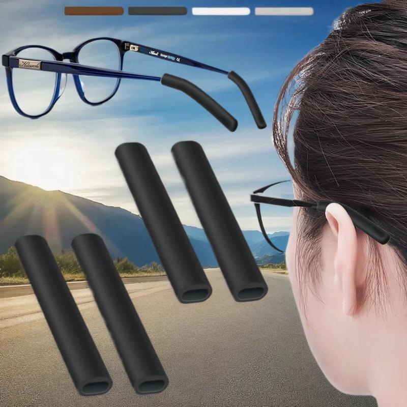 2Pairs Silicone Anti-Slip Covers with Ear Hooks Tips for Sunglasses and Eyeglass Temples, Available in Black, White, Brown