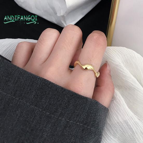 Кольцо на палец с гладким гальваническим покрытием - регулируемая геометрическая форма, декоративная полировка, однотонная неравномерная волна, ювелирные изделия для помолвки