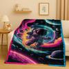 New Cartoon Astronaut Spaceman Planet Flannel Blanket,Ultra Soft Plush Throw for Home Bedroom Bed Sofa Cover Kid Christmas Gift