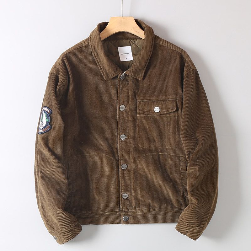 Foreign Trade Export Cut the Tag off Overplus Order Quilted Thick Corduroy Jacket Men's Autumn and Winter Letter Embroidery Warm Cotton-padded jacket