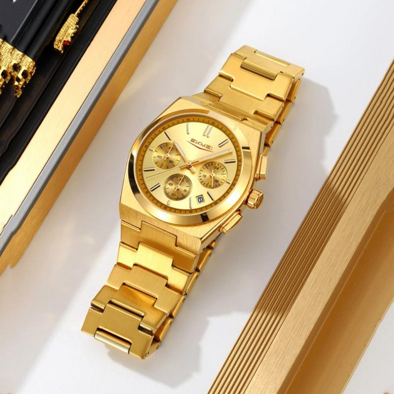 Skmei Роскошные мужские часы Водонепроницаемые Люминесцентные Хронограф Дата Часы из нержавеющей стали для мужчин Кварцевые Военные мужские часы