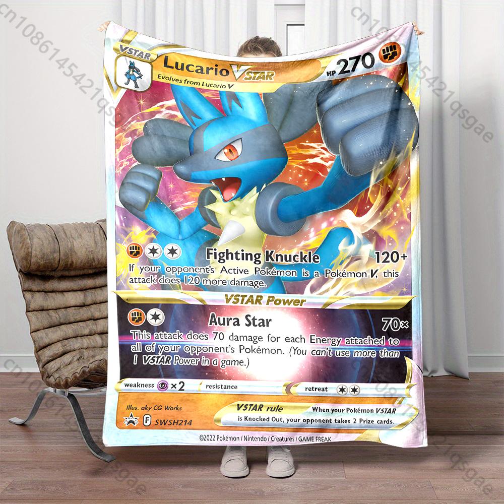1PC Pokémon Lucario Card Pattern Blanket Warm Soft Fluffy Kids Adult Sofa Bed Throw Blanket Suitable Travel Camping for Gifts