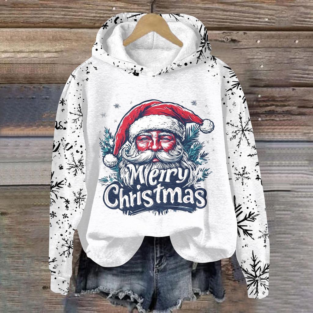 Женская модная толстовка с капюшоном и глубокими рукавами с рождественским принтом