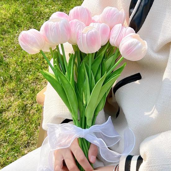 Искусственный цветок тюльпана Real Touch 13,7" ПУ Искусственные тюльпаны Реалистичные поддельные тюльпаны с длинным стеблем для свадебного домашнего центра стола Декор весеннего сада