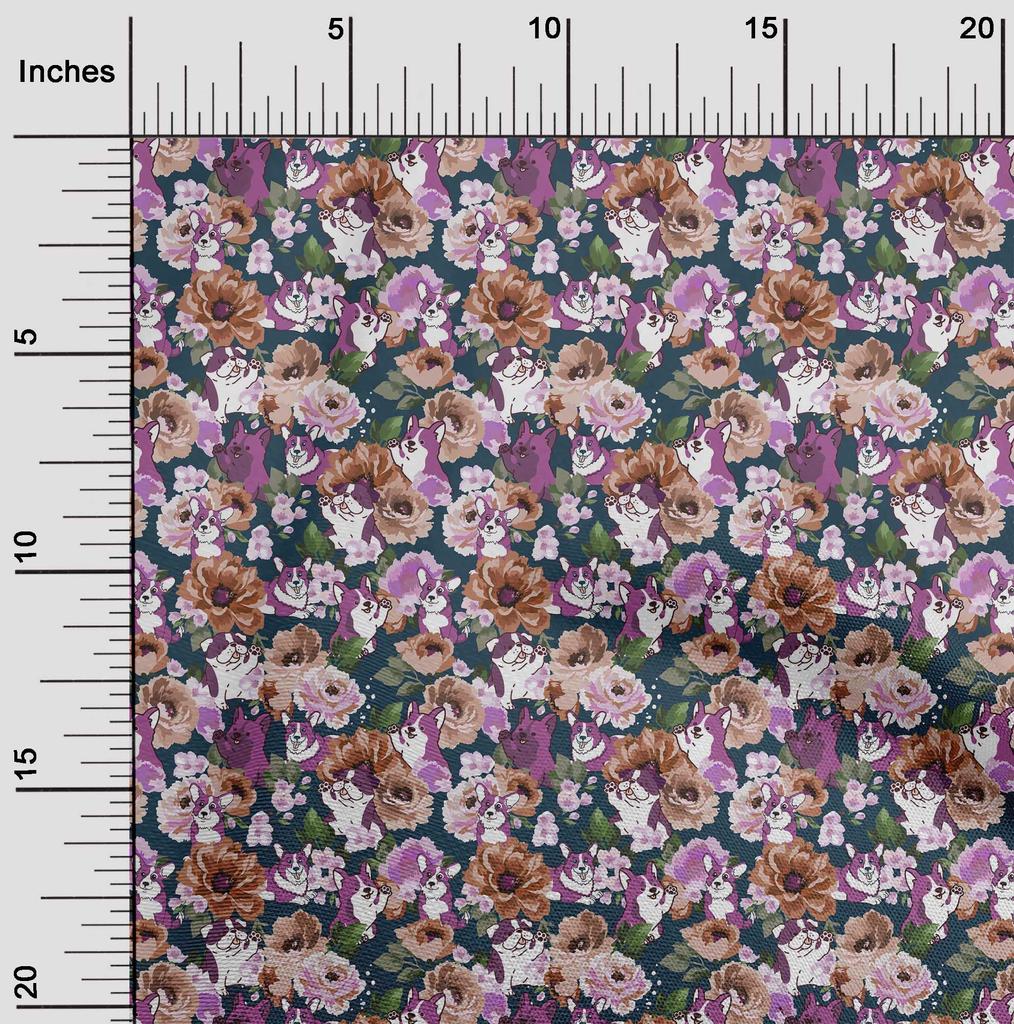 oneOone Ткань Cotton Flex Black с цветочным принтом и щенками, ткань для платья, ярд, 40 дюймов