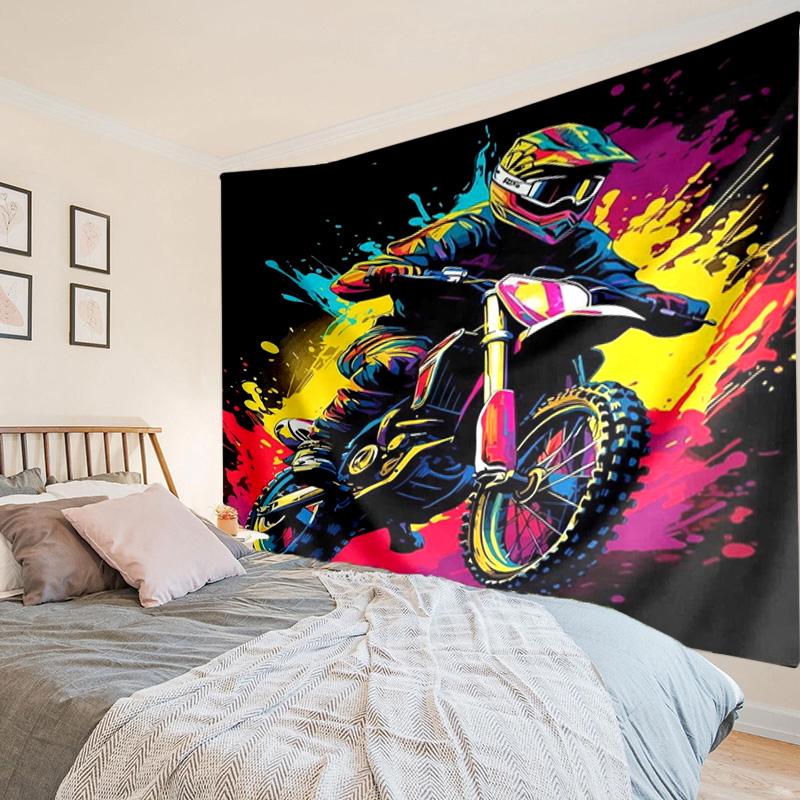 Motocross Rider In Action Tapestry, Unique Design Tapestry, Wall Decor for Bedroom,Livingroom, Playroom,Heartwarming Fan Holiday Gifts