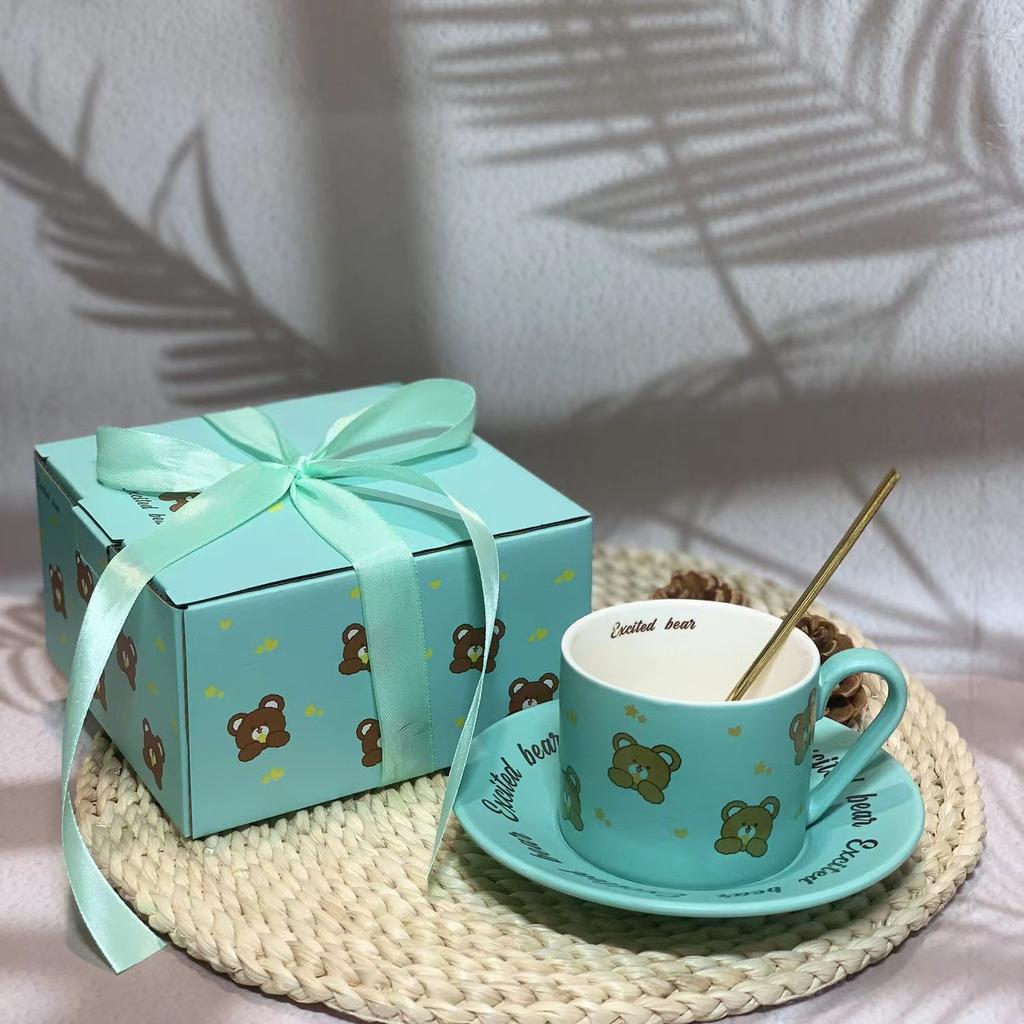 Ins Крем Ветер Мультяшное Печенье Медведь Чашки и Блюдца Простая и Нежная Десертная Тарелка Британский Нишевый Набор Кофейных Чашек и Блюдец