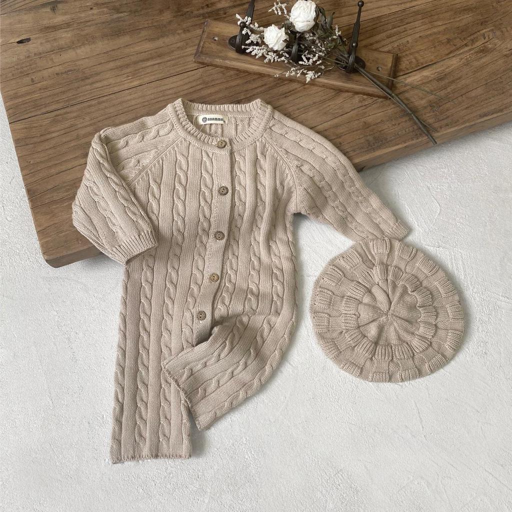 Unisex Baby Winter Cotton Knitted Sweater Jumpsuit: Long, Twisted Wool Design