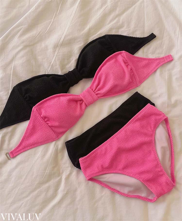 Разноцветный плиссированный купальник-бикини с бантом - Идеально подходит для отдыха на море