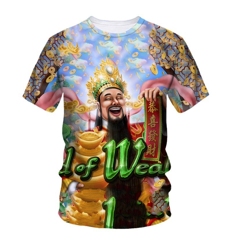 God of Wealth 3D Print Sports Moisture-Wicking Breatha T-Shirt Street Casual Role-Play Parent-Child Short Sleeve Top Summer