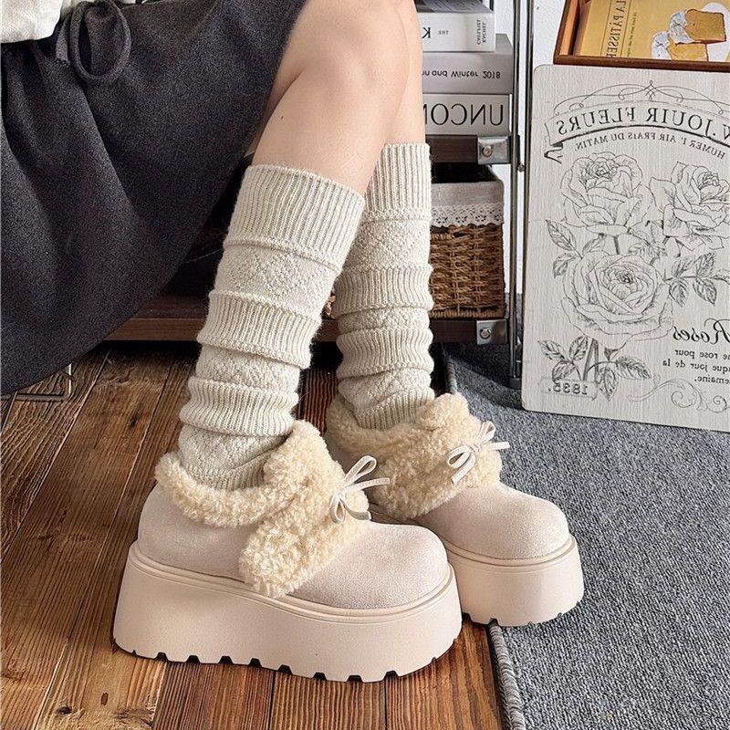Plush warm plush snow bow cotton shoes winter new small height increase thick sole all-inclusive Birkenstocks