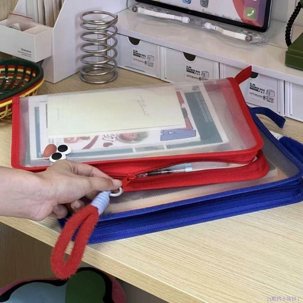 Плюшевая сумка-органайзер для хранения с ручкой, прозрачный держатель для канцелярских товаров, модные сумки-папки