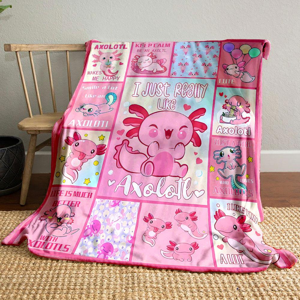 Cute Axolotl Themed Pink Blanket bedroom Blanket for Livingroom Couch lunch break Soft throw for Friend's festival Gift